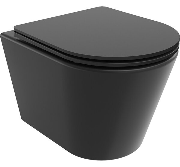 Mexen Rico, závesná WC misa 490x360x370 mm, Rimless Tornádo + WC sedadlo z duroplastu, čierna matná, 30721085T