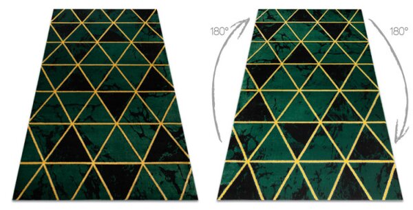 Koberec EMERALD exkluzívny 1020 glamour, styl marmur, trojuholníky fľaškovo zelený / zlatý