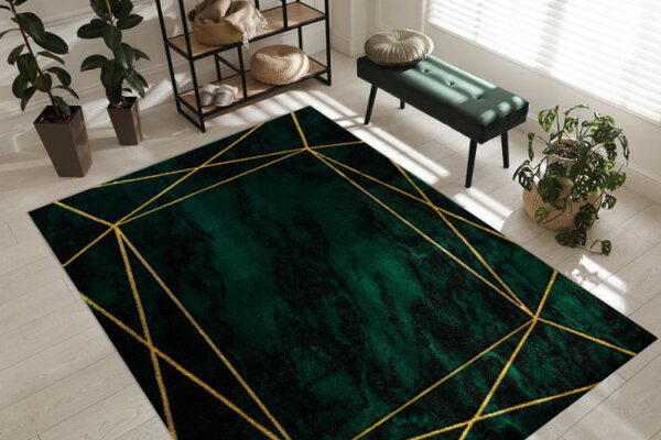 Koberec EMERALD exkluzívny 1022 glamour, styl geometrický, marmur fľaškovo zelený / zlatý