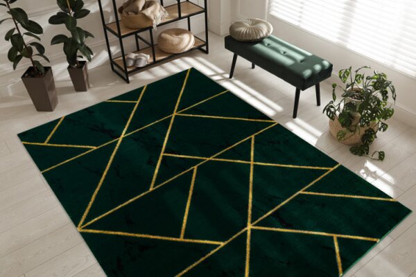 Koberec EMERALD exkluzívny 1012 glamour, styl geometrický, marmur fľaškovo zelený / zlatý
