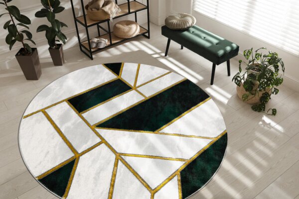 Koberec EMERALD exkluzívny 1015 kruh - glamour, marmur, geometrický zelený/zlatý