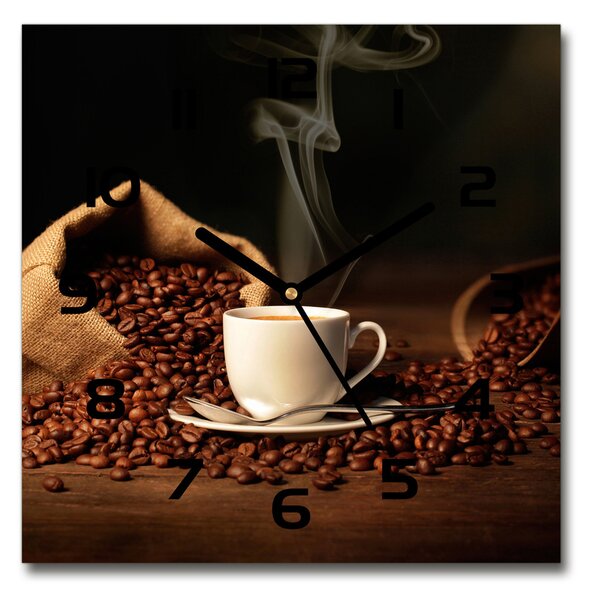Sklenené hodiny štvorec Káva v šálke