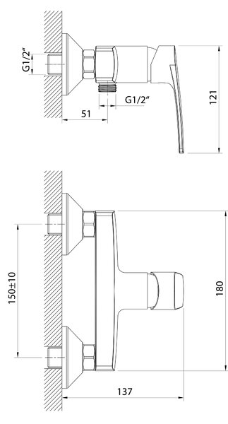 Samona KORANA, nástenná sprchová batéria, rozteč 150mm, chróm, 10221101