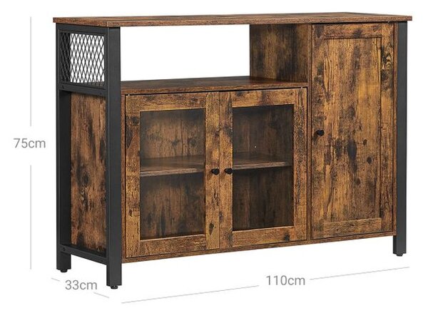 VASAGLE Sklenený príborník 110x35x75cm čiernohnedý