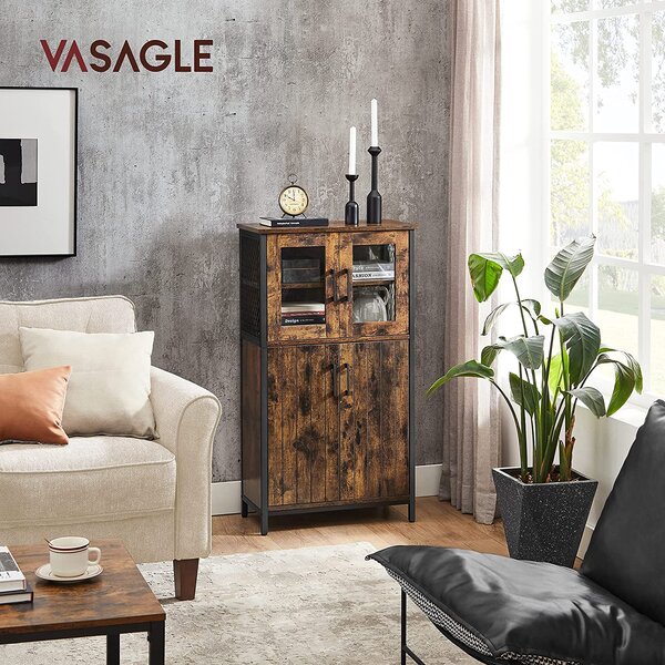 VASAGLE Skriňa s vitrínou kovový rám hnedá 60 x 30 x 108