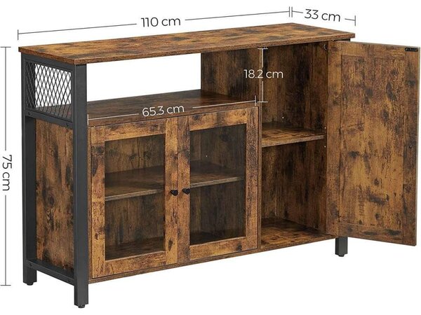 VASAGLE Sklenený príborník 110x35x75cm čiernohnedý