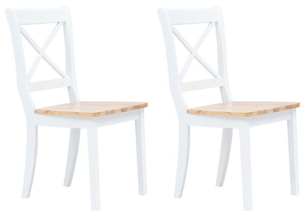 Jedálenské stoličky 2 ks, biele a prírodné, kaučukový masív