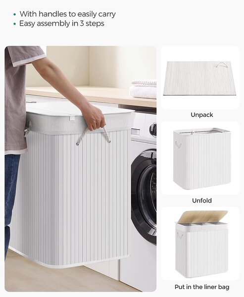 SONGMICS Kôš na bielizeň 150 l biely bambus