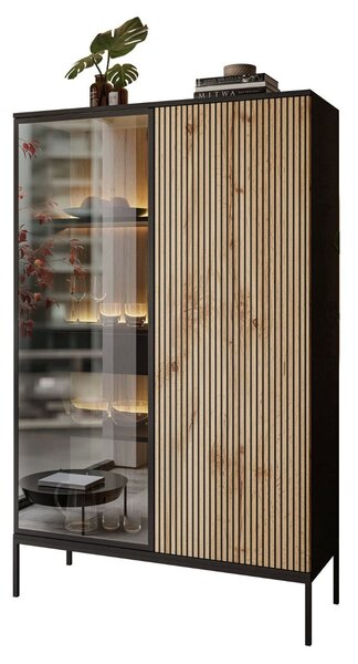 VYSOKÁ VITRÍNA ALESSIO 104 cm DUB WOTAN / ČIERNA LED