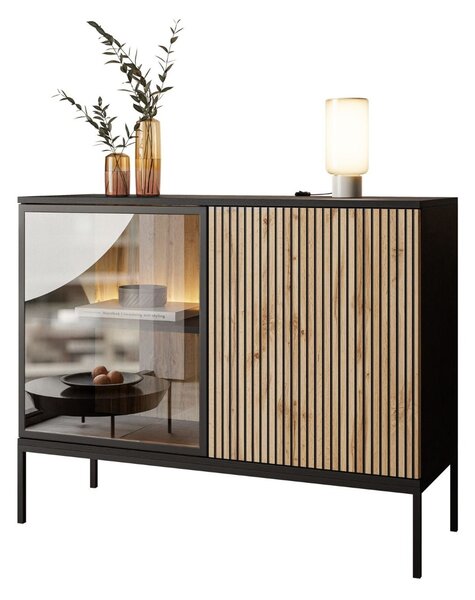 KOMODA ALESSIO 104 cm DUB WOTAN / ČIERNA LED