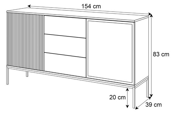 KOMODA ALESSIO 154 cm DUB WOTAN / ČIERNA LED ŠUPLÍKY