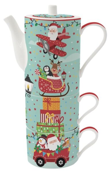FEDORA Home Set 2 hrnčekov na čaj s čajníkom, Coffee Mania Santa's Friends