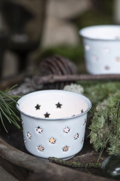 Smaltovaný svietnik Stars White
