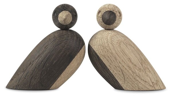 Drevený vtáčik Natural and Smoked Oak Wood – set 2 ks