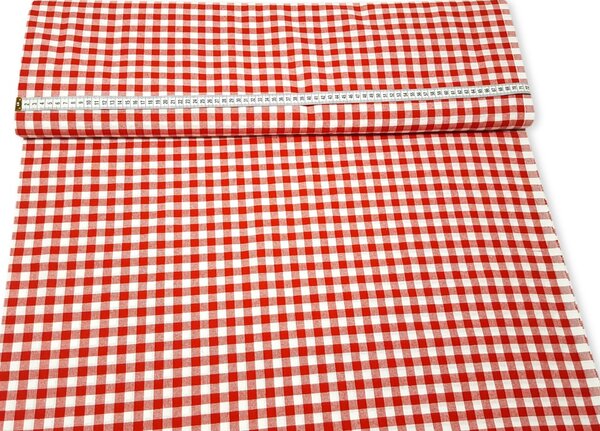 Bavlnená látka kockovaná červená kocka - kanafas, vytkávaná obojstranná 140 cm Bavlna 100%