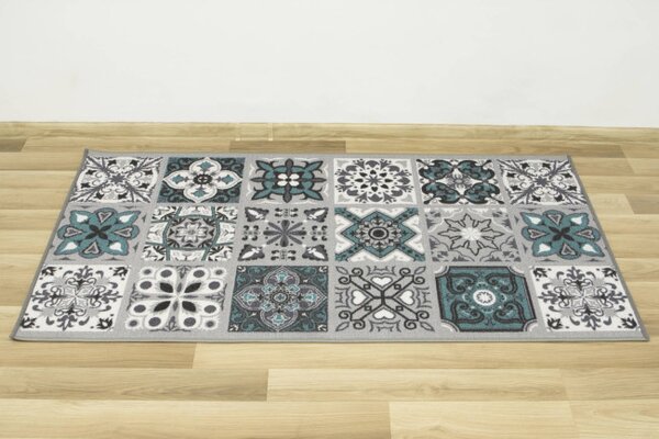 Protišmykový koberec/ behúň Patchwork tyrkysový
