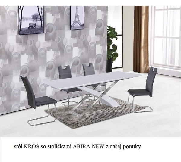 KONDELA Jedálenský stôl, biela/biela extra vysoký lesk HG, 160-220x90 cm, KROS
