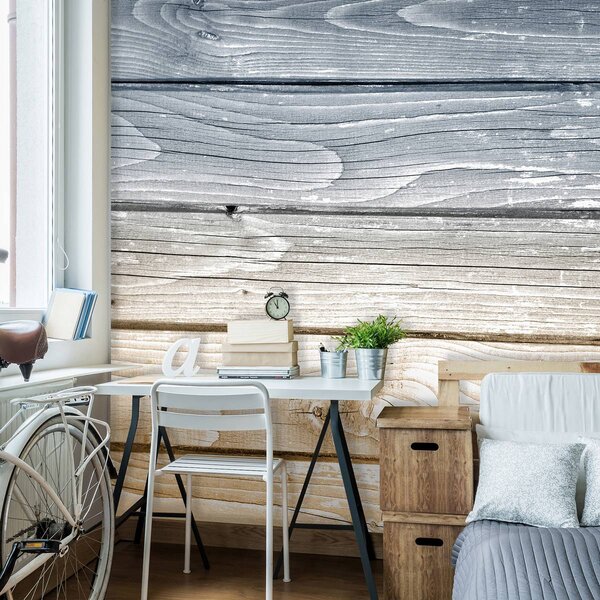 Fototapeta - Modré a žlté drevené dosky (152,5x104 cm)