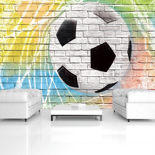 Fototapeta - Graffiti - futbal na tehlovej stene (152,5x104 cm)