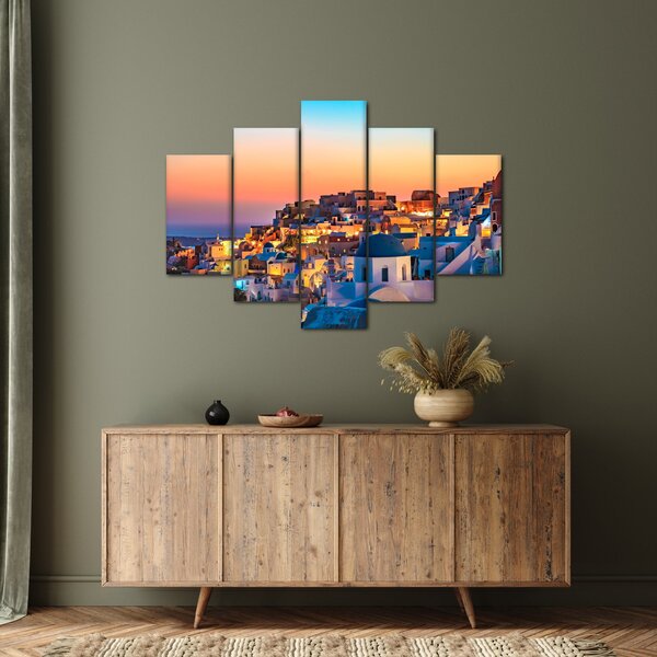 Obraz - Santorini pri zotmení (150x105 cm)
