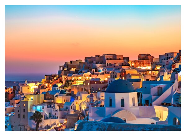 Obraz - Santorini pri zotmení (70x50 cm)