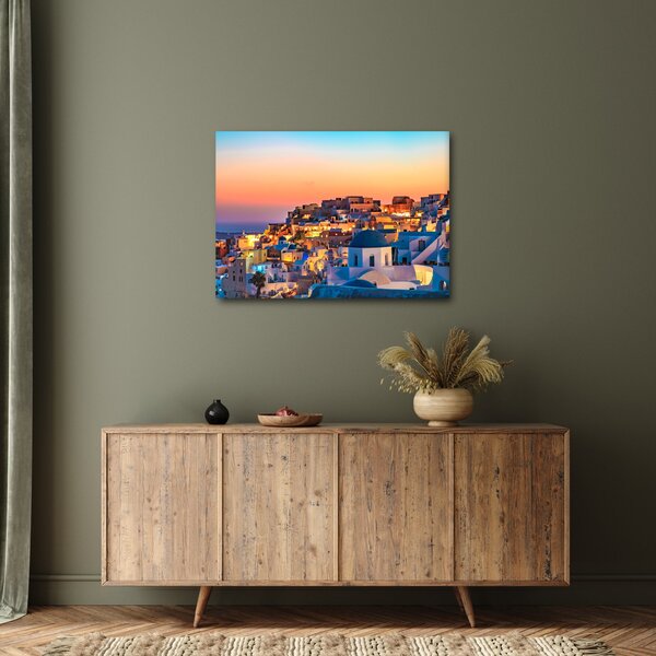 Obraz - Santorini pri zotmení (70x50 cm)