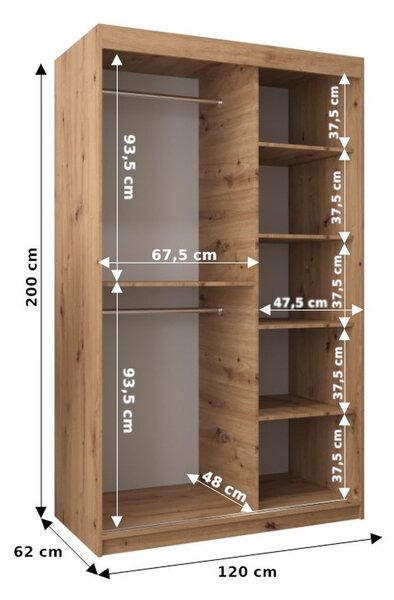 Šatníková skriňa TIMEA v šírke 120 cm - dub sonoma