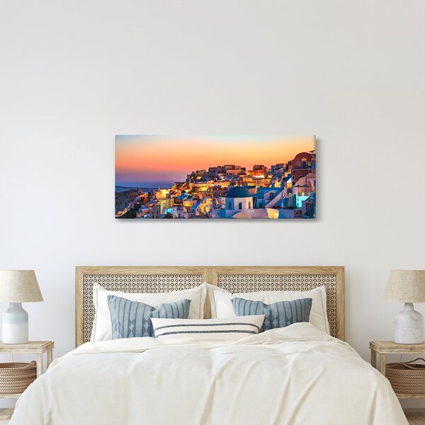 Obraz - Santorini pri zotmení (120x50 cm)