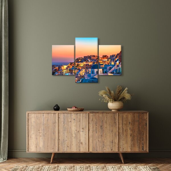 Obraz - Santorini pri zotmení (90x60 cm)