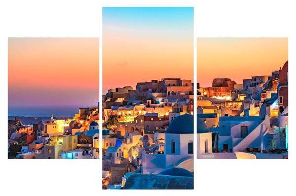 Obraz - Santorini pri zotmení (90x60 cm)