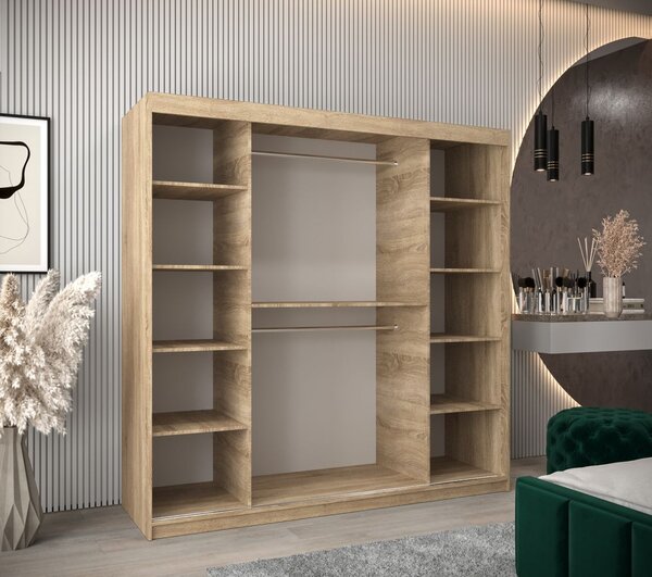 Elegantná šatníkková skriňa s posuvnými dverami Erika 200 vo farbe dub sonoma-biela