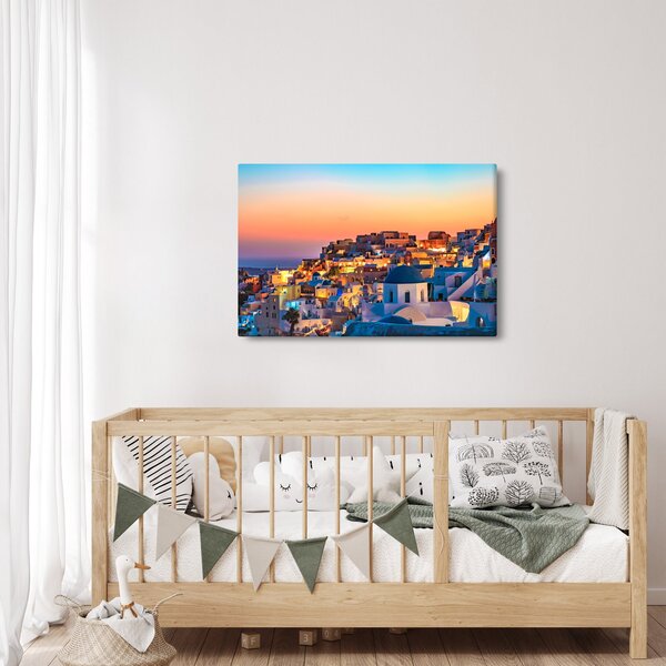 Obraz - Santorini pri zotmení (90x60 cm)