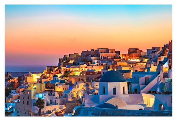 Obraz - Santorini pri zotmení (90x60 cm)