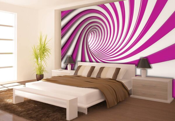 Fototapeta - Biely a ružový 3D tunel (152,5x104 cm)