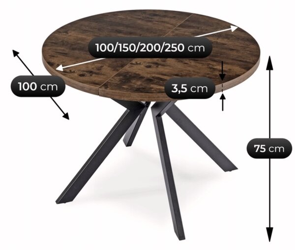 Rozkladací stôl LUKAS 100-250 cm rustikálny dub/čierny