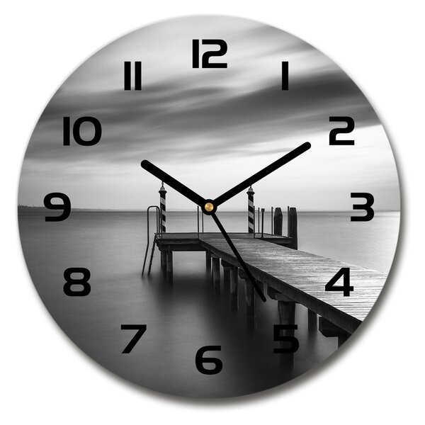 Sklenené hodiny okrúhle Mólo nad jazerom