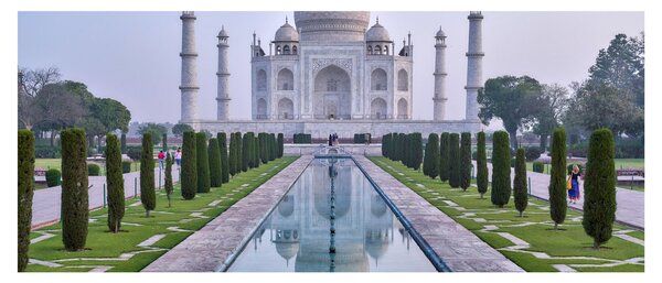Obraz - Taj Mahal za východu slnka (120x50 cm)
