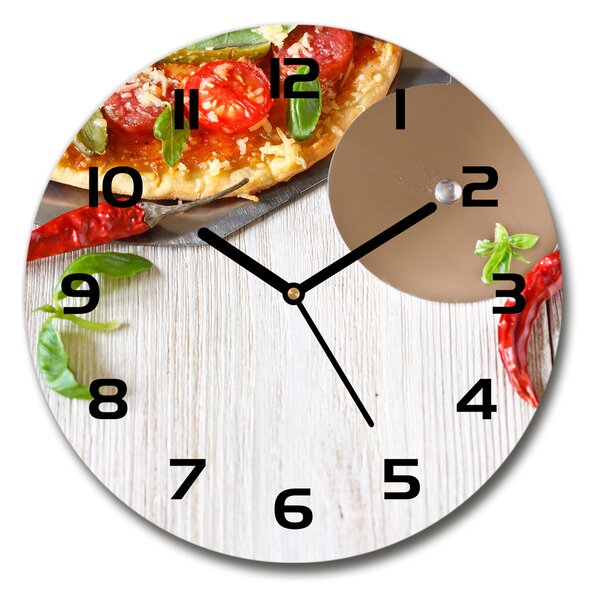 Sklenené nástenné hodiny okrúhle Pizza