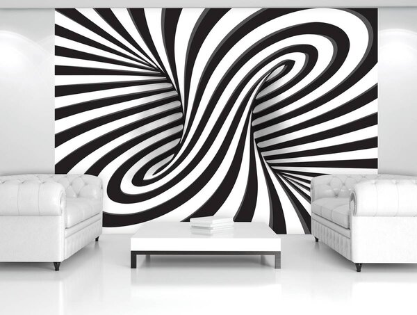 Fototapeta - Biele a čierne 3D krúženie (152,5x104 cm)