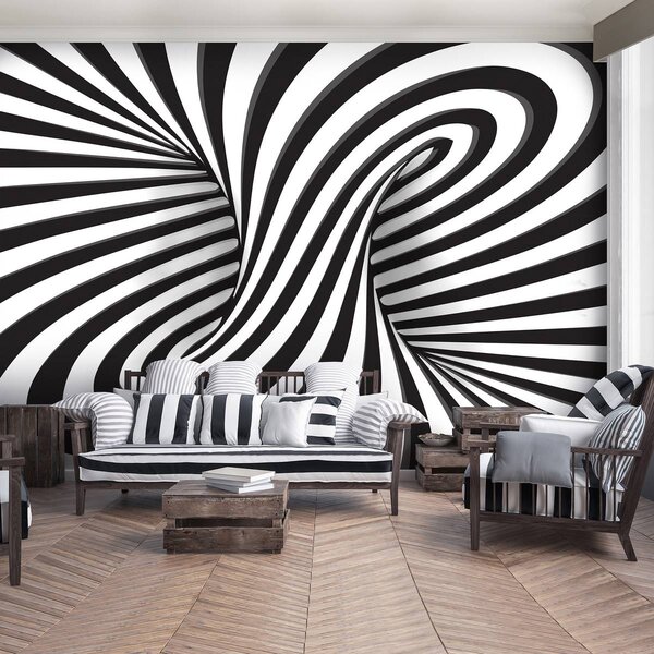 Fototapeta - Biele a čierne 3D krúženie (152,5x104 cm)