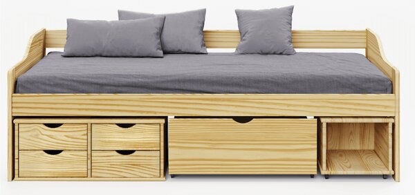 KONDELA Posteľ s úložným priestorom, prírodná, masív, 90x200, MAXI NEW