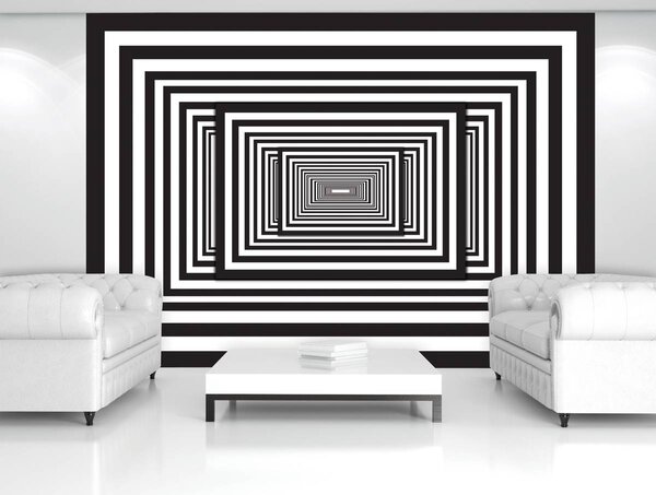 Fototapeta - Biely a čierny 3D tunel (152,5x104 cm)