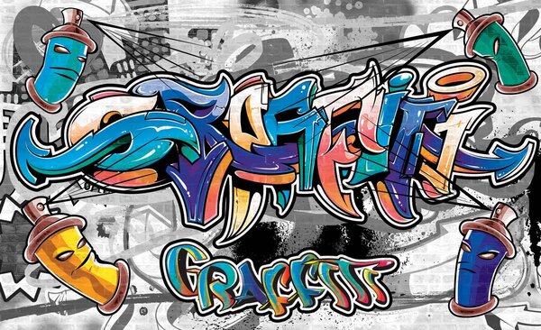 Fototapeta - Farebné Graffiti na šedej (152,5x104 cm)