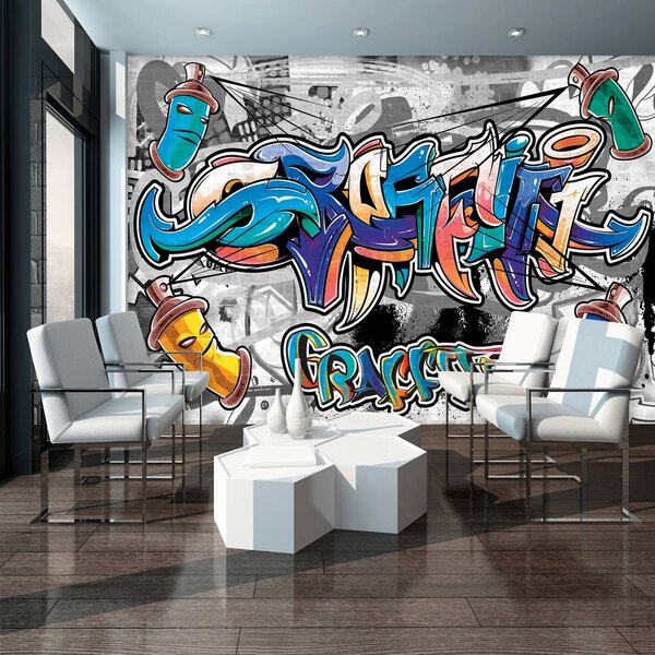 Fototapeta - Farebné Graffiti na šedej (152,5x104 cm)