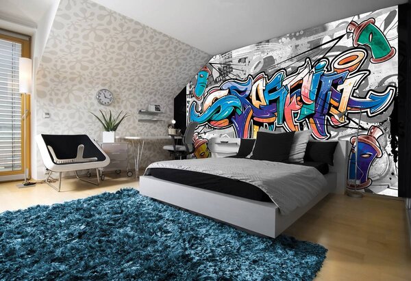 Fototapeta - Farebné Graffiti na šedej (152,5x104 cm)