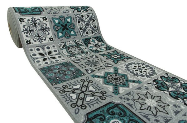 Protišmykový behúň Patchwork - tyrkys