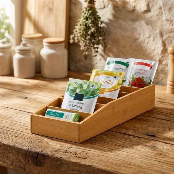 Kesper 70822 Univerzálny organizér bambus 6 priehradiek 15 x 7 x 35 cm