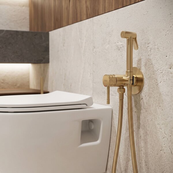 Rea, Podomietková bidetová batéria Rea Lungo Loop Diamond Brush Gold, REA-B3330