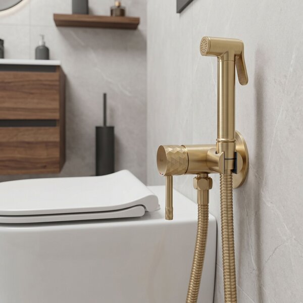 Rea, Podomietková bidetová batéria Rea Lungo Loop Diamond Brush Gold, REA-B3330