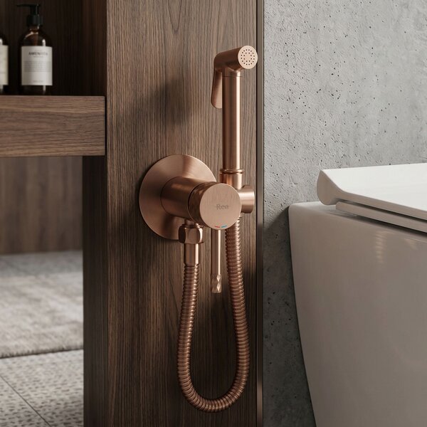 Rea, Podomietková bidetová batéria Rea Lungo Loop Diamond Brush Copper, REA-B3331